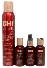 Lade das Bild in den Galerie-Viewer, CHI Rose Hip Oil  Shampoo 59ml Conditioner 59ml Tonic 59ml Color DRY spray 150 g
