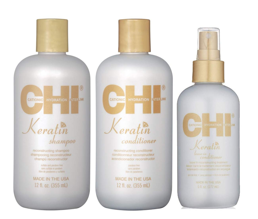 Chi Keratin Shampoo +Conditioner+Leave-In Conditioner set