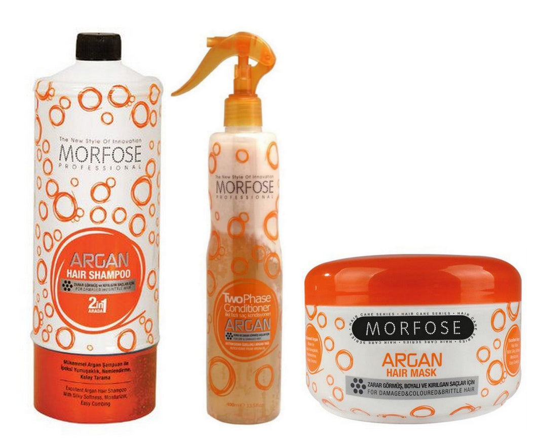 Morfose Argan Haarshampoo 1000 ml 2 Phase Conditioner 400 ml Maske 500 ml