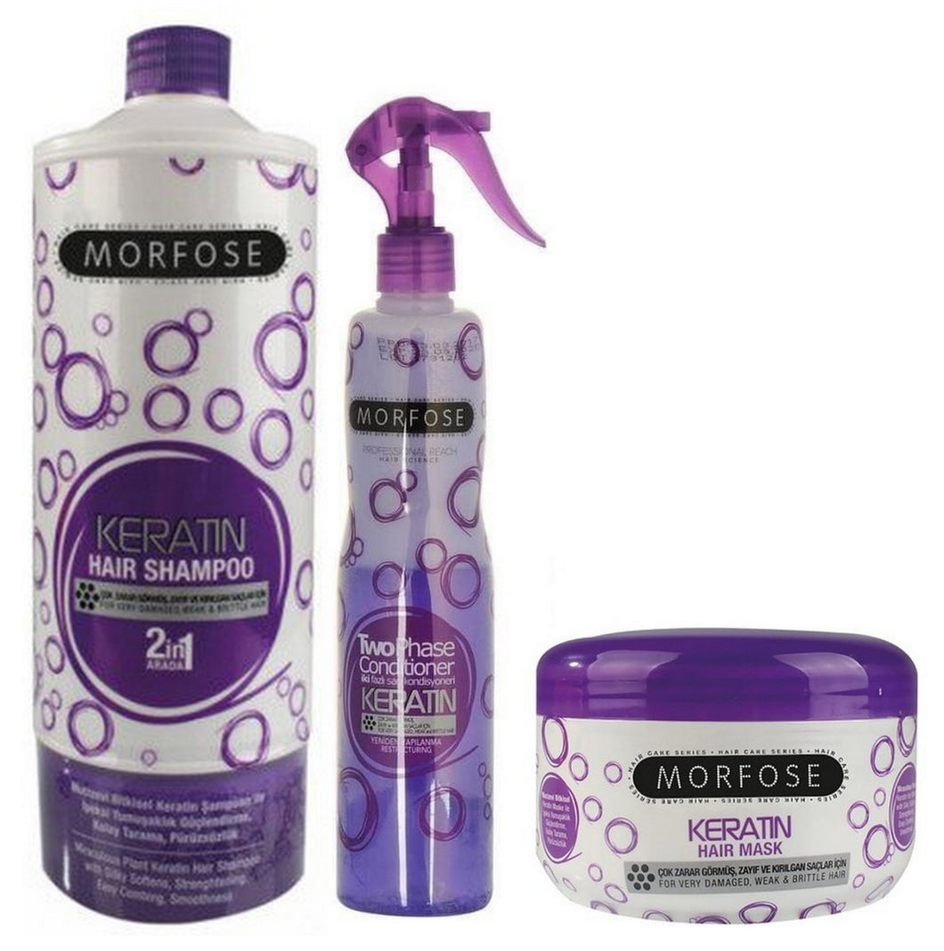 Morfose Keratin Shampoo 1L Maske 500 ml TwoPhase Conditioner 400 ml